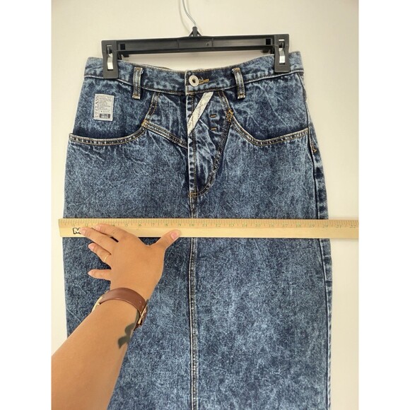 VTG Jordache 90s Denim Jean Dark Acid Wash Distressed Pencil Skirt 1st Class - Picture 8 of 13